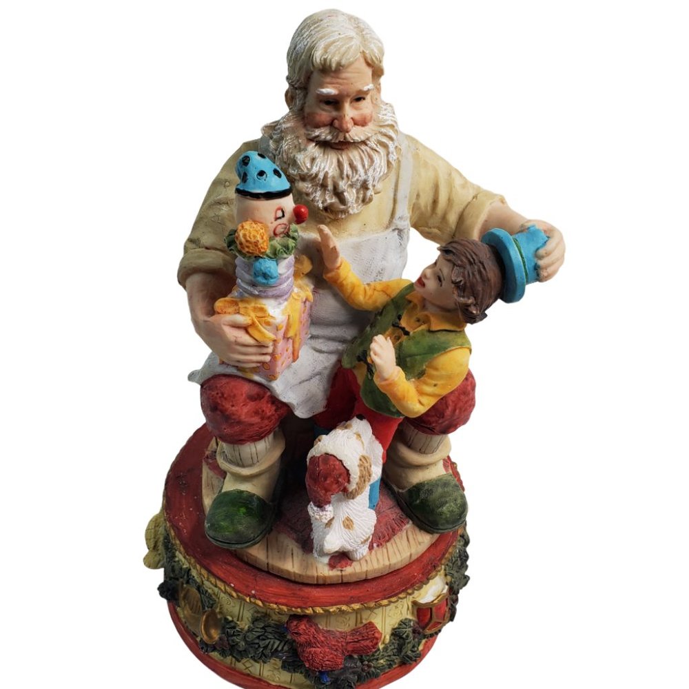 Three Hands Corp Santa's Workshop w/Little Boy & Puppy Musical Figurine 9 1/2"